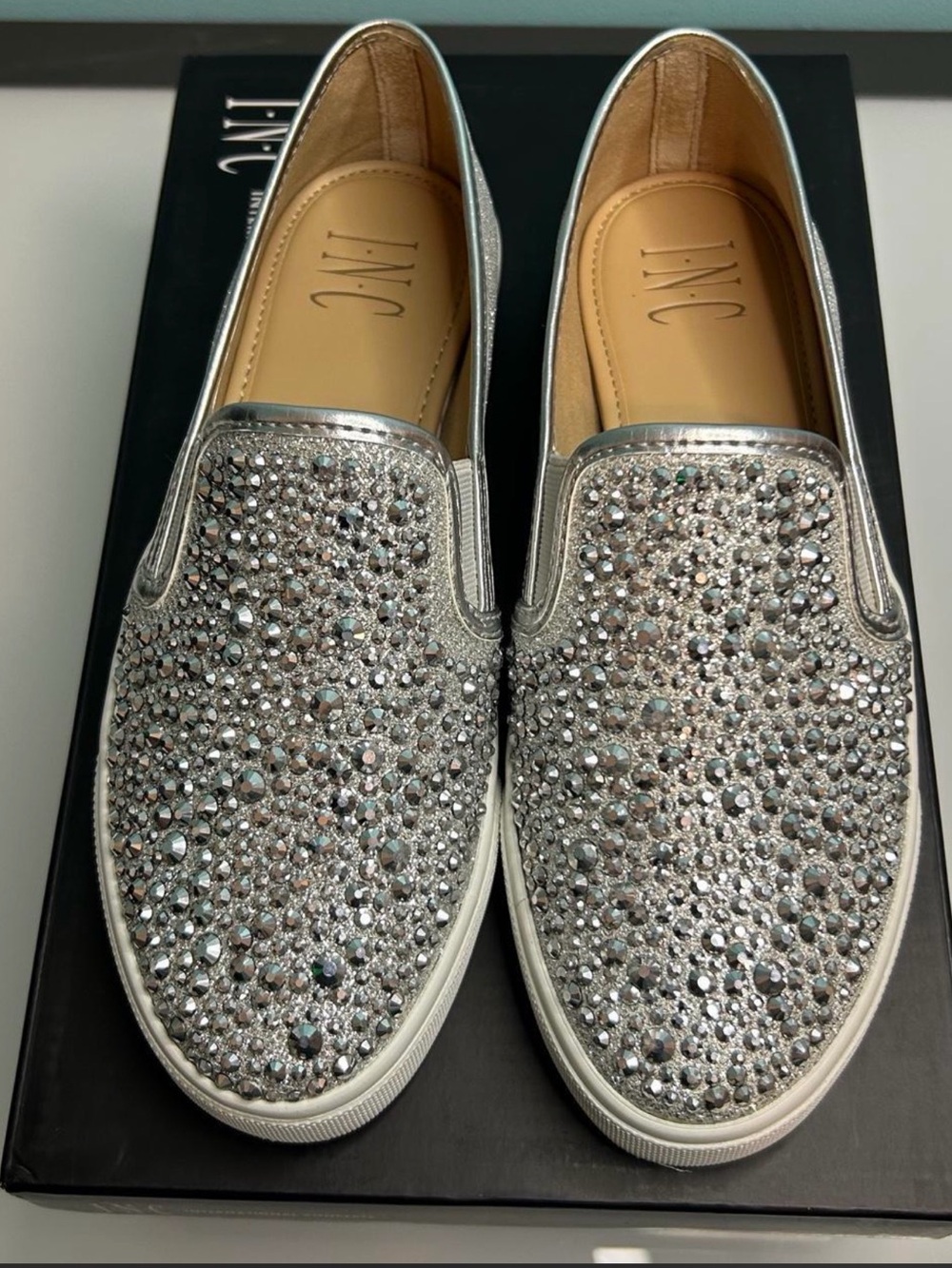 INC International Concepts Silver Crystal Slip-On Loafers